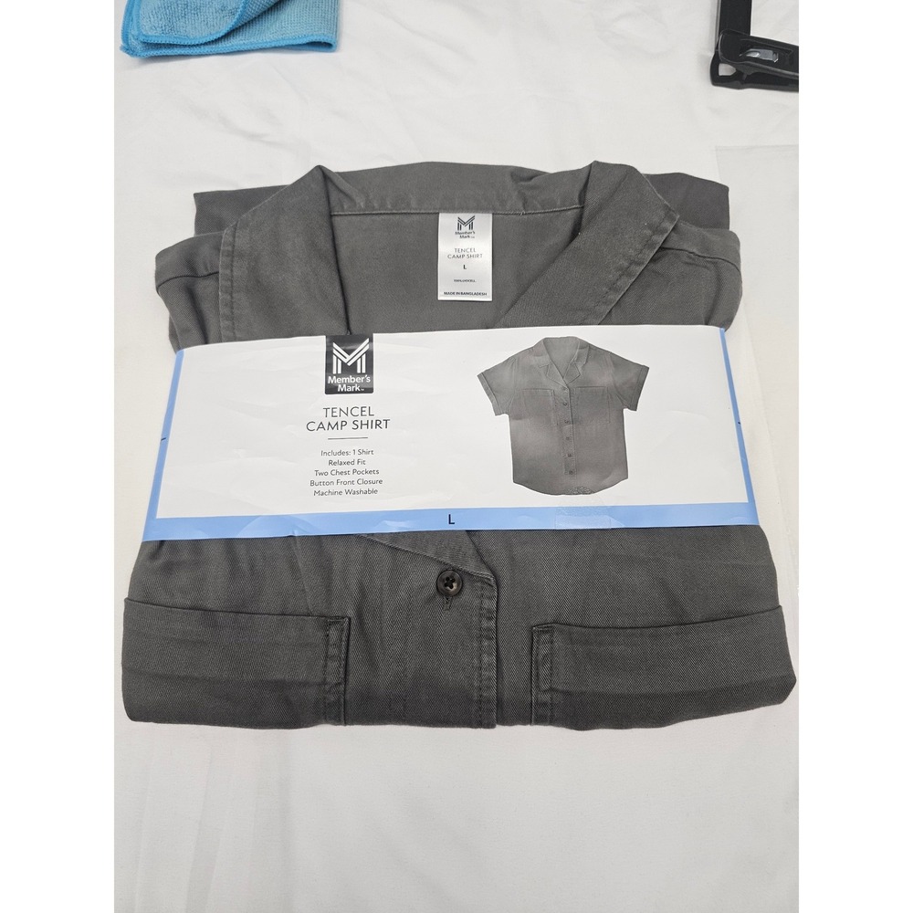 Member's Mark Women Tencel Camp Shirt Gray Relaxed Fit Button Up Large NWT